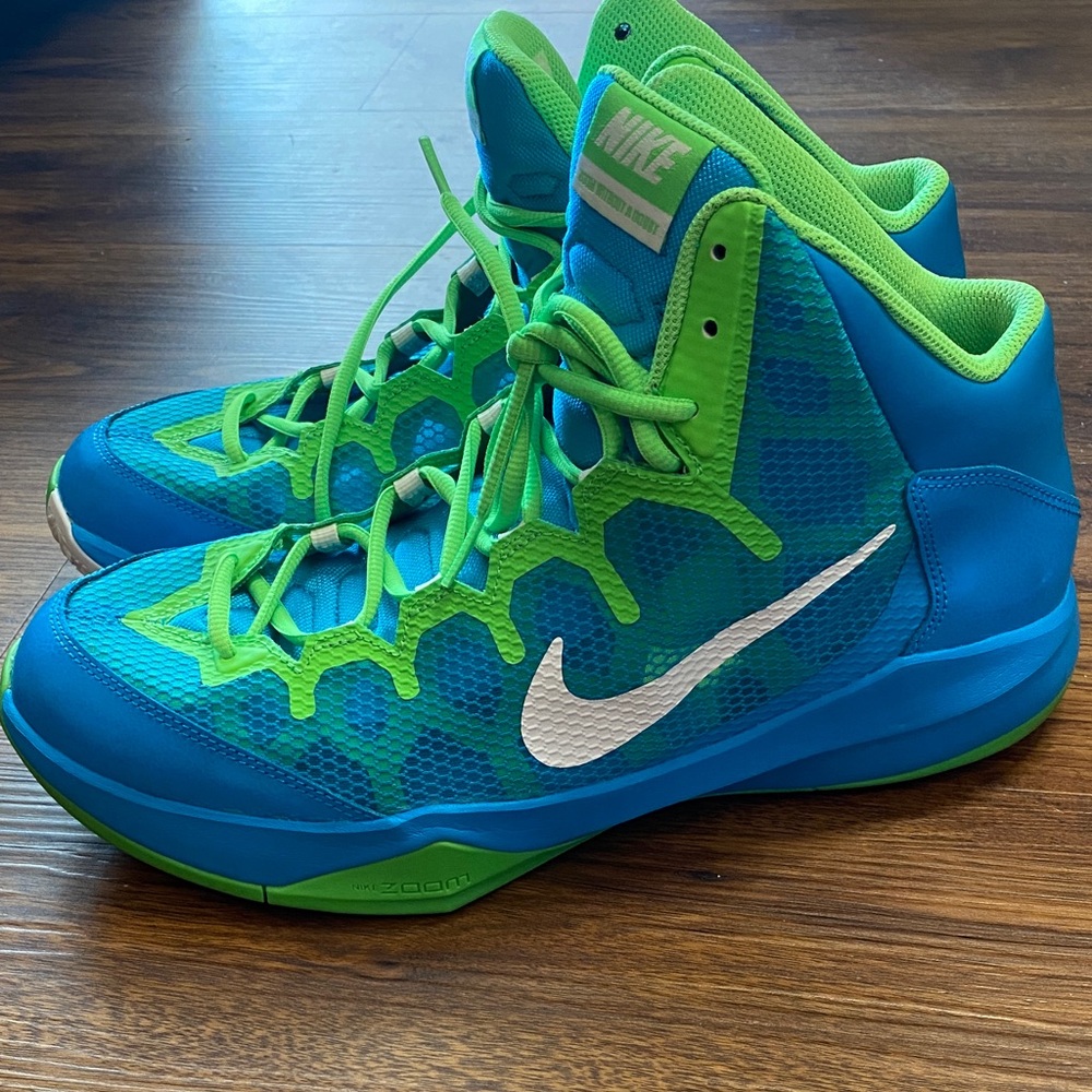 Nike Zoom Basketball Blue and Green Athletic Shoes